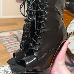 Pleaser Xtreme-1021 lace up peep toe stilleto dance heels